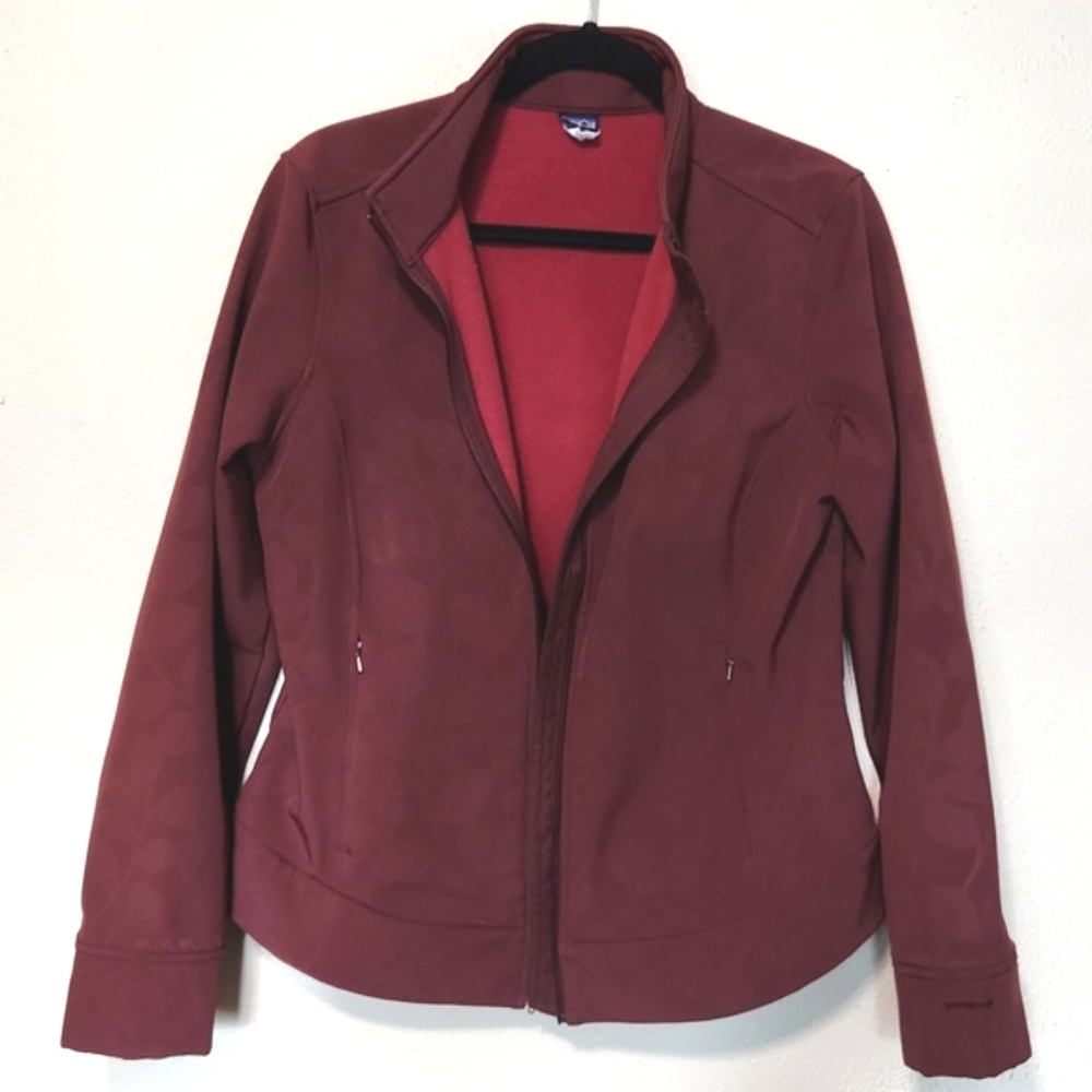 Vintage Patagonia Burgandy Soft Shell Zip Up Jacket Leaf Pattern Women's Medium